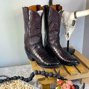 Lucchese Classics Alligator Belly Black Cherry Handmade Boots